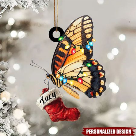 Custom Butterfly Acrylic Ornament - Personalized Christmas Stocking Decor